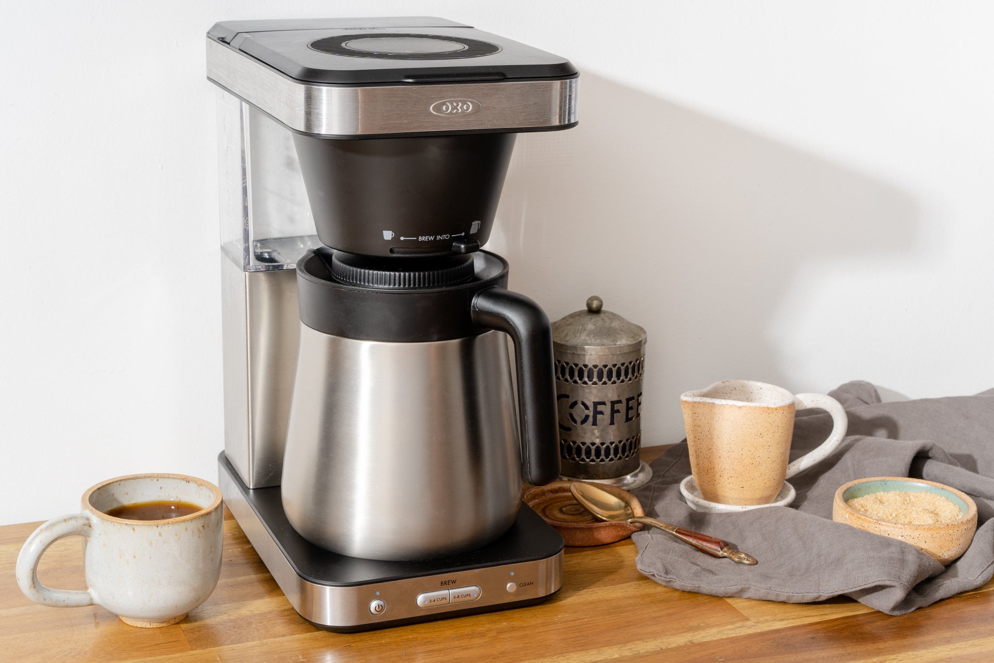 The OXO Brew 8 Cup Coffee Maker on a counter.